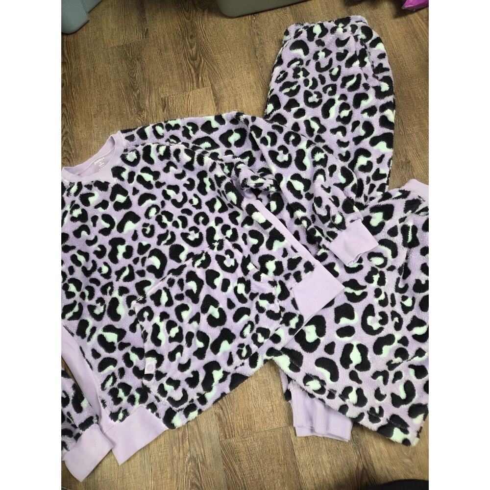 Jamby's Floof Lavender Leopard Joggers Pants Shorts Crewneck Pajama Set XL